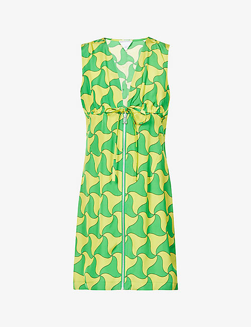 BOTTEGA VENETA: Ghost geometric-pattern satin-crepe midi dress