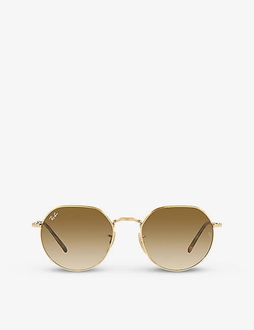 RAY-BAN: RB3565 Jack hexagonal-frame gold-toned metal sunglasses