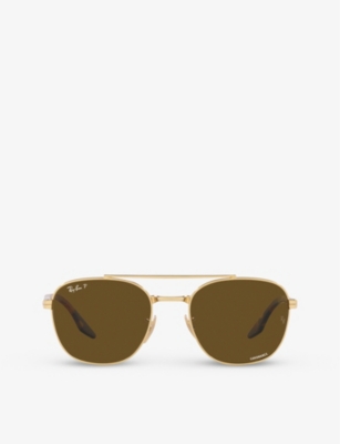 Shop Ray Ban Ray-ban Women's Gold Rb3688 Chromance Square-frame Metal Sunglasses