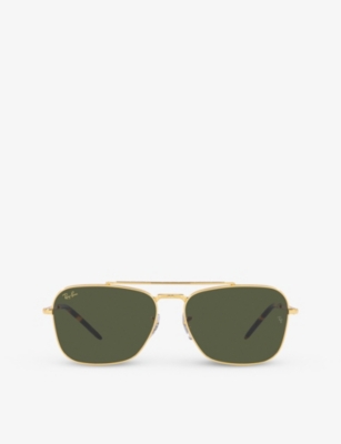 Ray Ban Rb3636 Caravan Square-frame Metal Sunglasses In Gold