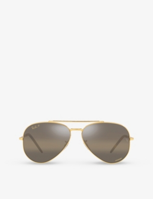 Ray Ban Rb3625 Aviator-frame Metal Sunglasses In Gold