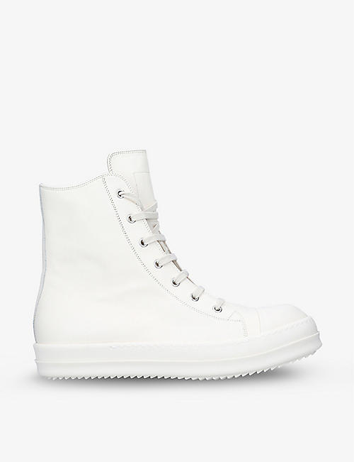 RICK OWENS: Grained lace-up leather high-top trainers