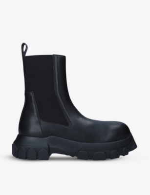 Shop Rick Owens Men's Black Bozo Tractor Leather Chelsea Boots