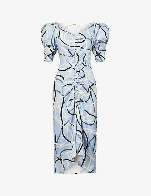 CULT GAIA: Timea graphic-print linen-blend midi dress