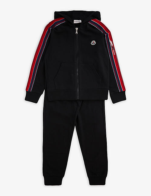 MONCLER: Logo-striped hooded cotton tracksuit 4-14 years