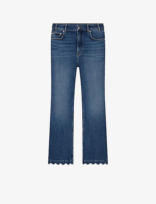 MAJE: Plumy scalloped-hem stretch-denim jeans