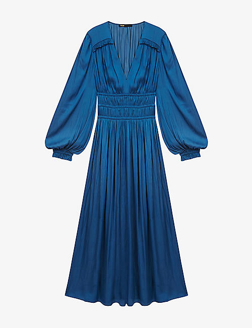 MAJE: Riannette V-neck recycled-polyester midi dress