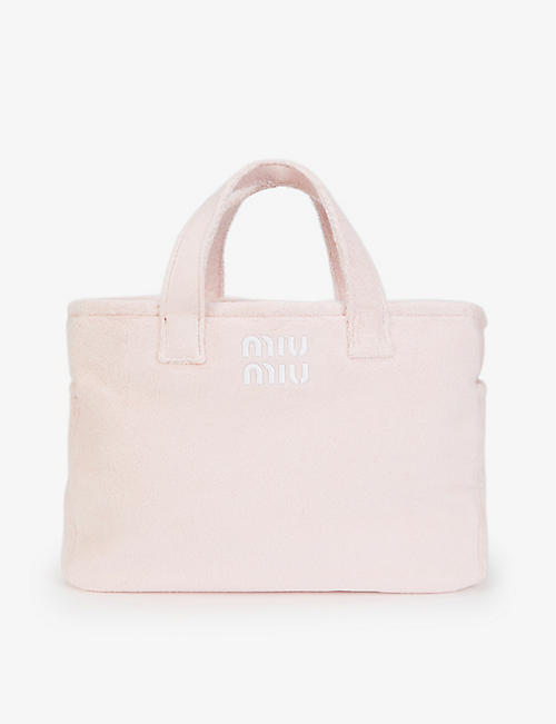 MIU MIU: Logo-embroidered cotton-blend tote bag