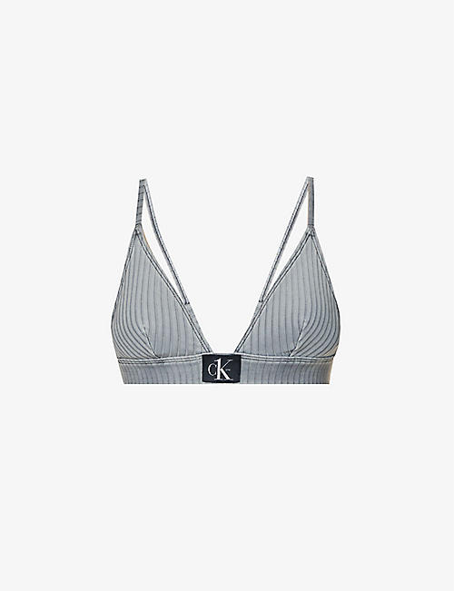 CALVIN KLEIN: Authentic logo-embroidered recycled polyamide-blend bikini top