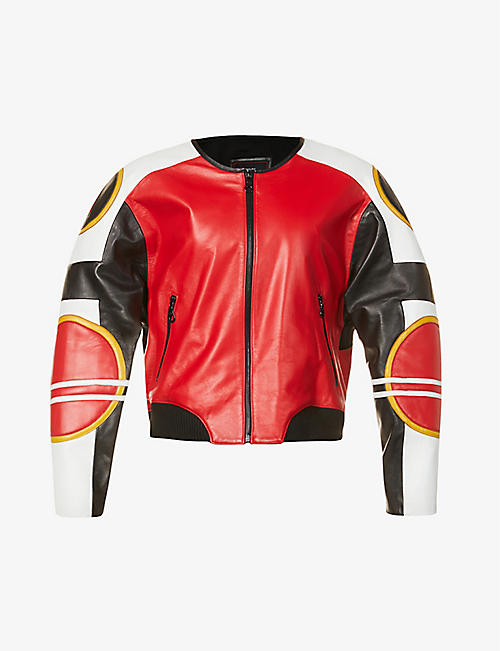 HARDWARE LDN: Varsity graphic-print leather bomber jacket