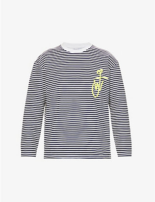 JW ANDERSON: Logo-embroidered striped cotton-jersey T-shirt