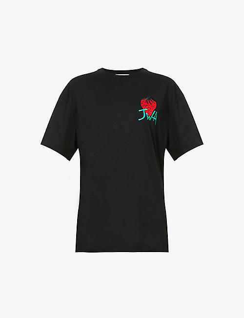 JW ANDERSON: Strawberry-embroidered cotton-jersey T-shirt