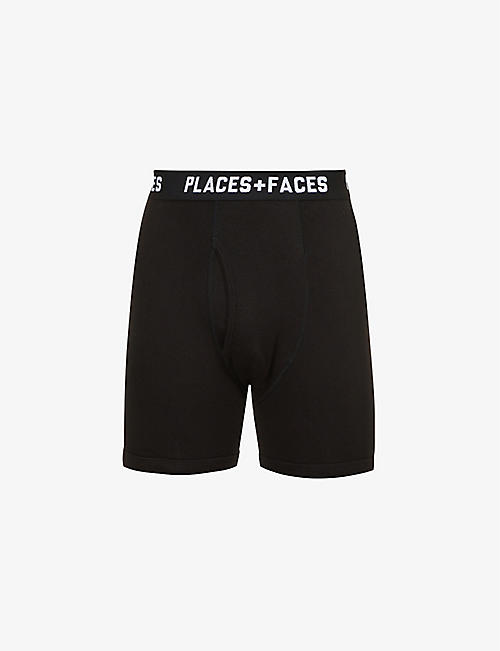 PLACES + FACES: Brand-print mid-rise pack of two cotton briefs