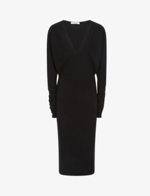 REISS: Jenna ruched knitted midi jumper dress