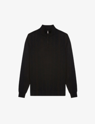 Shop Reiss Men's Black Blackhall Funnel-neck Merino-wool Jumper