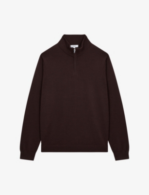 Reiss Mens Bordeaux Blackhall Funnel-neck Merino-wool Jumper In Red