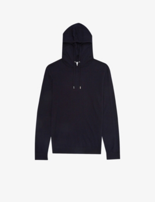 Reiss Holland Long-sleeve Merino-wool Hoody In Navy