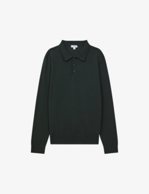 Reiss Mens Forest Trafford Long-sleeve Merino-wool Polo Top In Forest