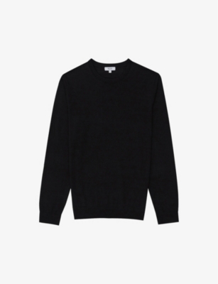 Reiss Mens Black Wessex Crewneck Merino-wool Jumper