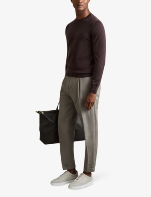 Reiss Mens Dark Bordeaux Wessex Crewneck Merino-wool Jumper In Dark Bordeaux