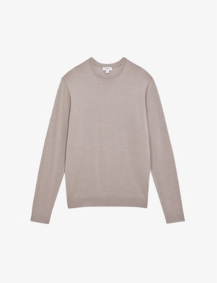 Reiss Wessex - Mink Merino Wool Crew Neck Jumper, L