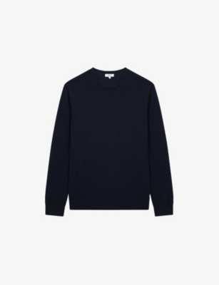 Reiss Mens Navy Wessex Crewneck Merino-wool Jumper