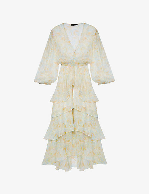 MAJE: Floral-print ruffled silk-blend maxi dress