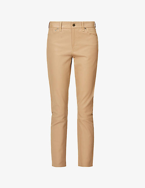 POLO RALPH LAUREN: Cropped slim-leg mid-rise leather trousers
