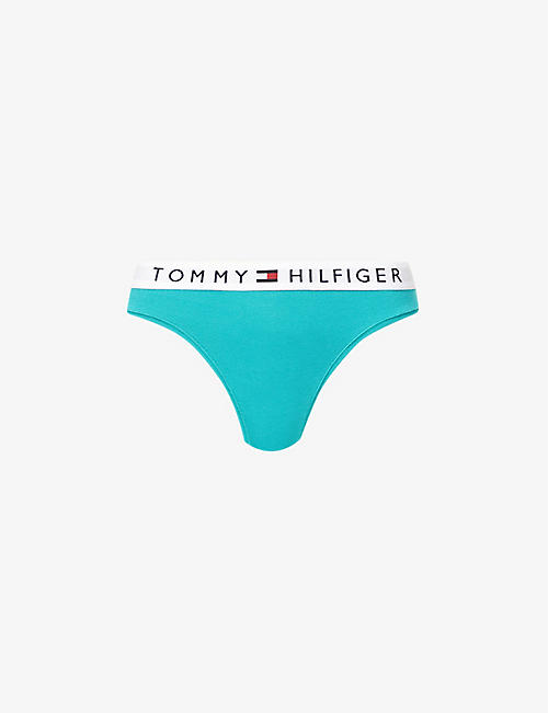 TOMMY HILFIGER: Logo-print mid-rise stretch-cotton thong