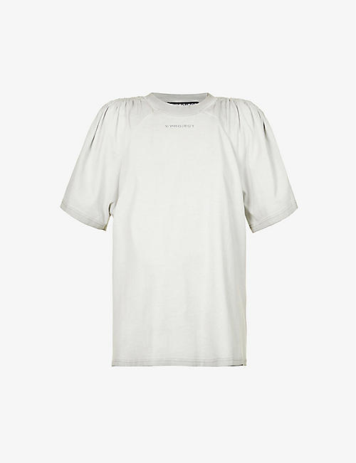 Y/PROJECT: Ruched logo-print cotton-jersey T-shirt