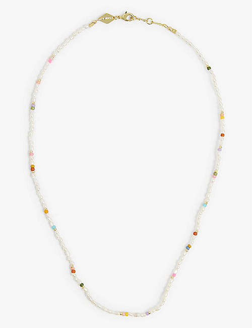 ANNI LU: Tutti 18ct yellow gold-plated brass, freshwater pearl and glass bead necklace