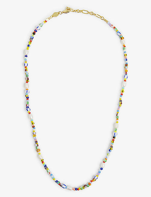 ANNI LU: Petit Alaia 18ct yellow gold-plated brass, freshwater pearl and glass bead necklace