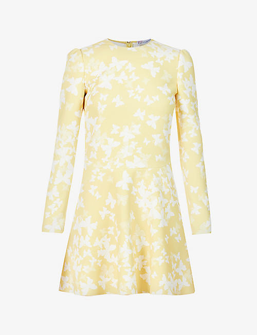 RED VALENTINO: Butterfly-print stretch-crepe mini dress