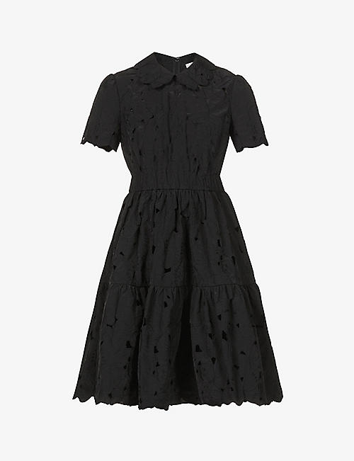 RED VALENTINO: Butterfly-embroidered A-line woven mini dress