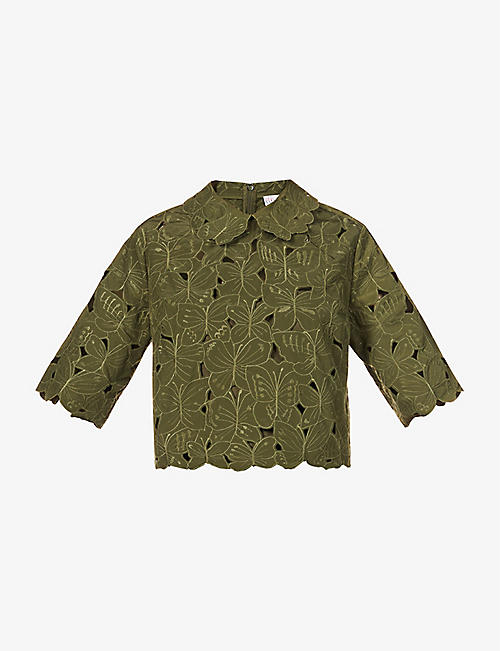 RED VALENTINO: Relaxed-fit cut-out woven top