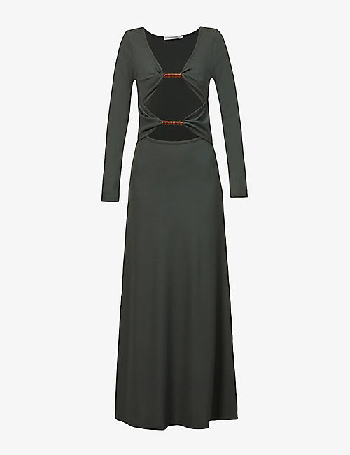 CHRISTOPHER ESBER: V-neck cut-out stretch-woven maxi dress