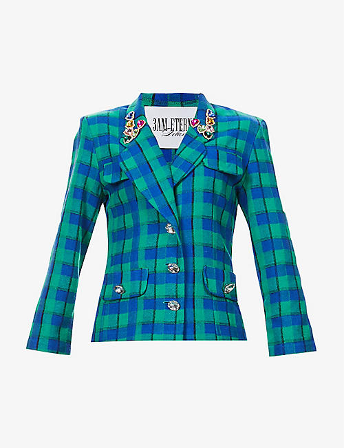 3AM ETERNAL: Embellished checked tweed blazer