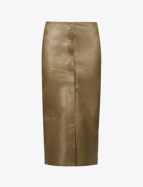 GABRIELA COLL G: Button-front high-waist vegan-leather midi skirt