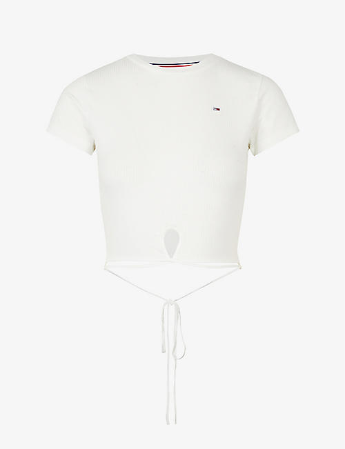 TOMMY JEANS: Logo-embroidered cropped stretch-jersey top