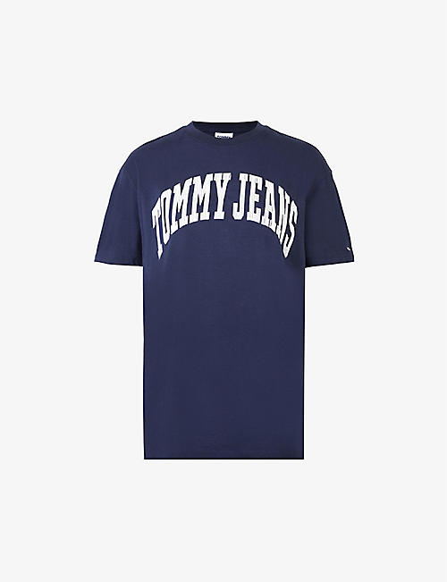 TOMMY JEANS: College logo-embroidered cotton-jersey T-shirt