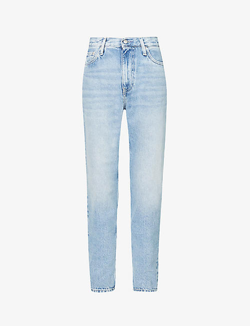CALVIN KLEIN: Contrast-stitch straight-leg high-rise jeans
