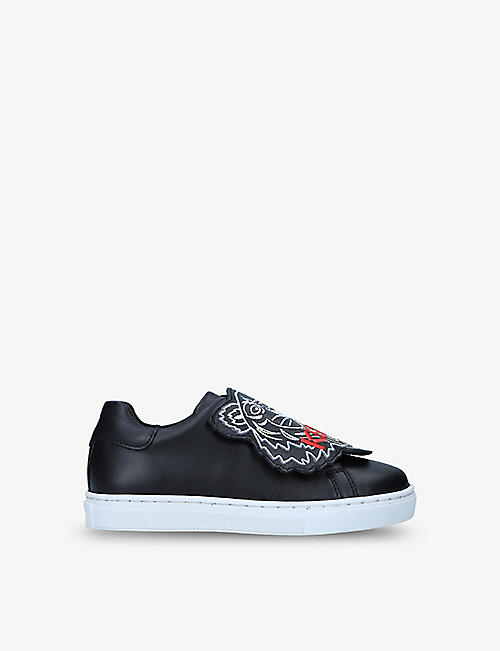 KENZO: Tiger-appliqué leather low-top trainers 6-9 years