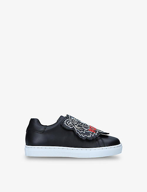 KENZO: Tiger-appliqué leather low-top trainers 3-5 years