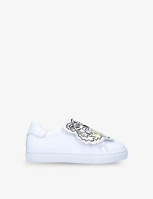 KENZO: Tiger-appliqué leather low-top trainers 3-5 years