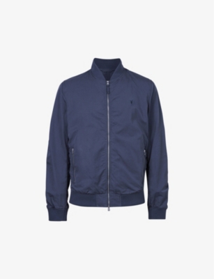 Allsaints Bassett Regular-fit Cotton-blend Bomber Jacket In Command Blue