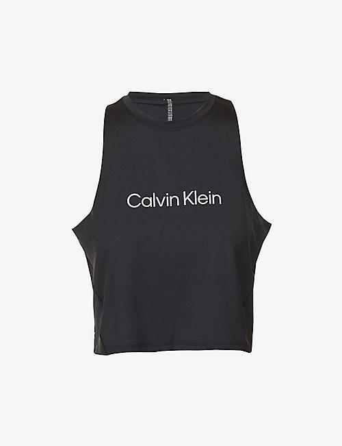CALVIN KLEIN: CK Performance brand-print recycled polyester-blend tank top