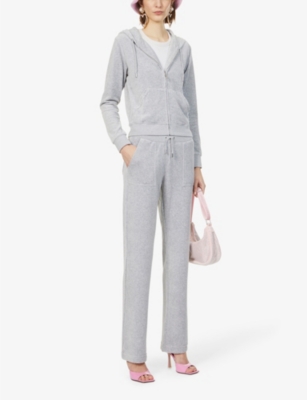 Shop Juicy Couture Womens Regular-fit Logo-embroidered Velour Hoody Silver Marl