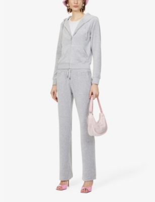 Juicy Couture Womens Tina Straight-leg Velour Jogging Bottoms Silver Marl Xxs In Silver Marl