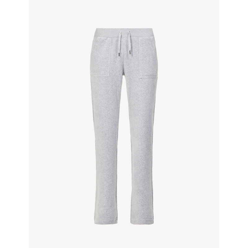 Juicy Couture Del Ray Straight-leg High-rise Velour Jogging Bottoms In Silver Marl