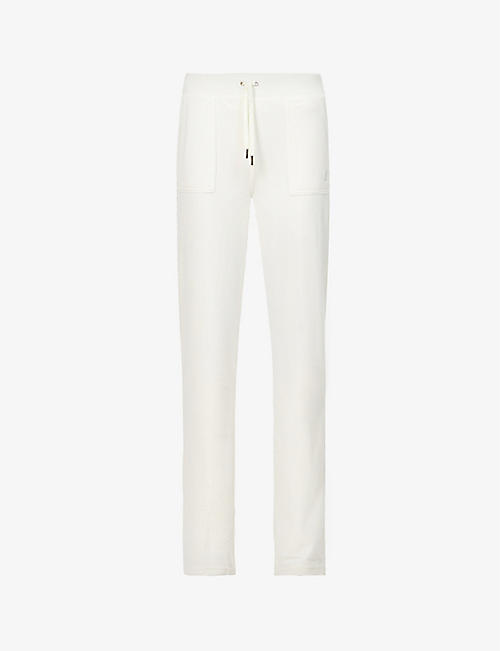 JUICY COUTURE: Logo-embroidered straight-leg high-rise velour trousers